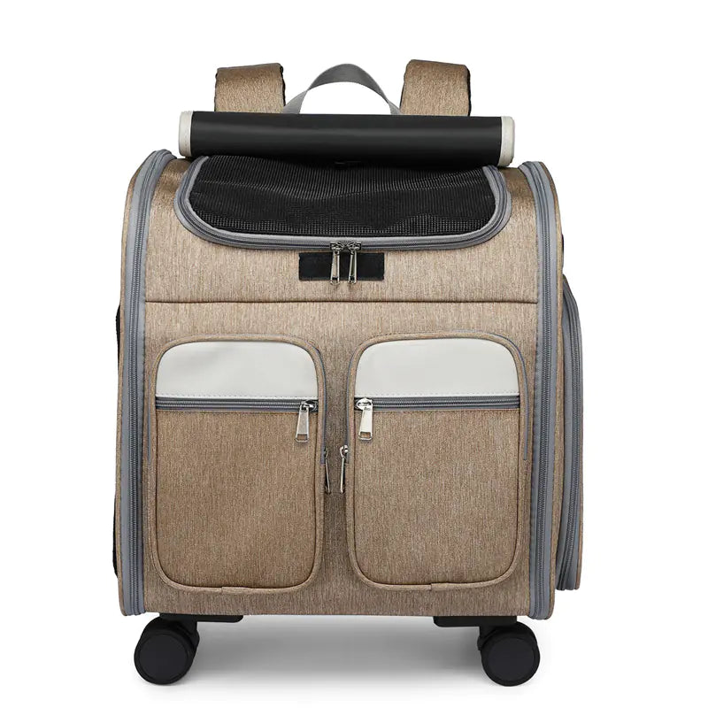 Large Capacity Foldable Pet Trolley Backpack with Wheels
