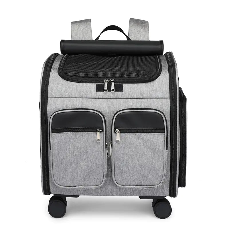 Large Capacity Foldable Pet Trolley Backpack with Wheels